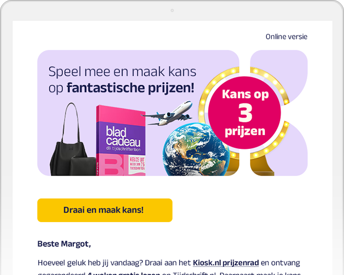 Tablet met de wervingsmail van Kiosk